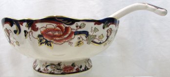 Vintage MASON'S Brand, Pedestal OCCASIONAL BOWL& Matching LADLE, Detailed MANDALAY Pattern, Appx 10.5'