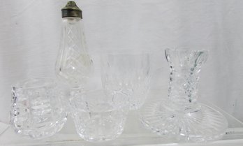 LOT Of 5pcs! Vintage WATERFORD Brand Crystal, Includes Shaker, Candlestick, Old Fashioned, Etc