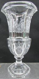 Vintage TIFFANY& Co Brand, Crystal Clear FLOWER VASE, Intricate ETCHED FLORAL Pattern, Appx 10.25' Tall