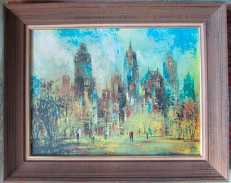 Signed JACK LAYCOX, Multicolor MANHATTAN Print On Canvas, Appx 29.5' X 24' Size, Nicely Framed