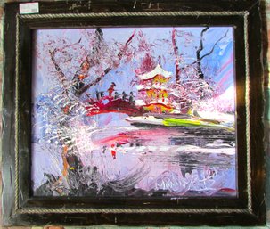 Signed MORRIS KATZ, Original PAINTING On Board, Multicolor WINTER SCENE, Appx 30' X 26.5' Size, Novelty Frame