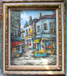 Signed Original PAINTING On CANVAS, Multicolor Cityscape, Appx 31' X 27' Size, Nicely Framed