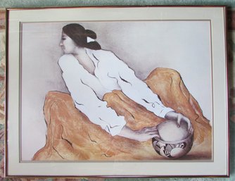 Vintage R C GORMAN Print, The POTTERY KEEPER, Aprox 31.5' X 24,' Simply Framed