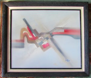 Signed LISA, Original PAINTING On CANVAS, Multicolor ABSTRACT, Appx 29' X 25.5' Size, Black Frame