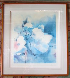 Vintage Print, Watercolor Style Floral, BLUE Tones, Appx 28.5' X 26,' Simply Framed