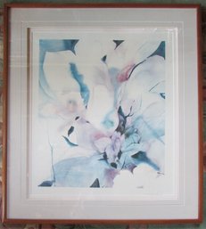 Vintage Print, Watercolor Style Floral, BLUE Tones, Appx 28.5' X 26,' Simply Framed
