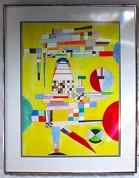 Signed E SOHLOFF, Original Multicolor GEOMETRIC Artwork, Colored Pencil? Appx 24' X 19' Size, Slim Metal Frame