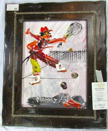 Signed MORRIS KATZ, Original PAINTING On Board, Multicolor TENNIS PLAYER, Appx 22.5' X 18.5,' Framed