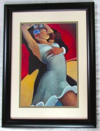 Contemporary BILL BRAUER Print, 'SCARLET DANCER,' Black Frame, Appx 22.5' X 17,' Stylish BLACK Frame