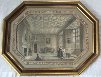 Vintage JOSEPH NASH Print, Lithograph Of BROUGHTON CASTLE, Appx 22' X 17,' OCTAGONAL Frame