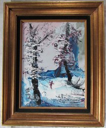 Signed MORRIS KATZ, Original PAINTING On Board, Multicolor SKI Scene, Appx 21.5' X 17.5,' Framed