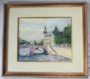 Vintage ANDRE BARDET Print, The BRIDGE At The PALACE Of JUSTICE, Appx 21.5' X 19,' Embossed Frame