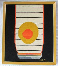 Vintage Hand Made NEEDLEPOINT, Modernist CANNING JAR & EGG Subject, Fine Detail, Appx 21' X 18,' Framed