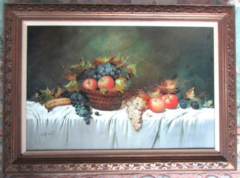 Signed A. ROBERTI, Original PAINTING On CANVAS, Multicolor FRUIT Still Life, Appx 43' X 32' Size, Wood Frame