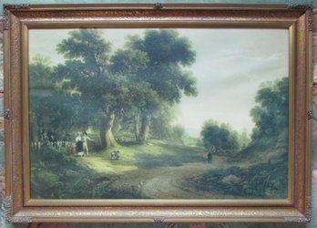 Vintage PASTORAL Print, Multicolor Countryside Theme, Appx 41.5' X 29.5,' Nicely Framed