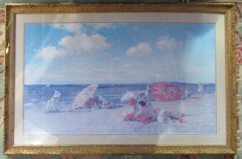 Vintage Wm MERRITT CHASE Print, 'AT THE SEASIDE,' Appx 47.5' X 31,' Gold Metallic Frame