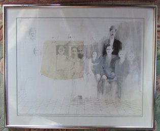 Signed A. GILLMAN, Original 'FAMILY PRTRAIT #2,' Appx 37' X 30' Size, Silver Metallic Frame