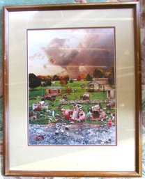 Vintage P. TYTLA Print, Whimsical COLLAGE Style, Appx 29' X 23,' Simple Wood Frame