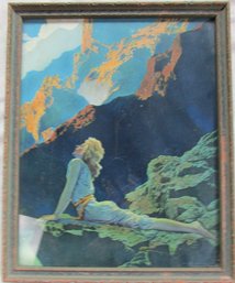 Vintage MAXFIELD PARRISH Print, Colorful 'WILD GEESE,' Appx 16' X 13,' Distressed Frame