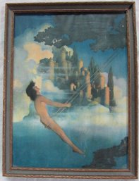 Vintage MAXFIELD PARRISH Print, Colorful 'DINKY BIRD,' Appx 16' X 12,' Distressed Frame