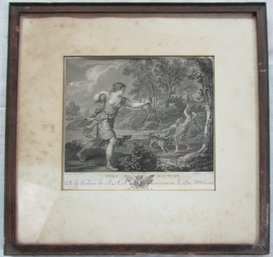 Vintage Fine Art Reproduction Print, 'THE DEATH OF ACTEON,' Appx 14' X 14,' Simple Wood Frame