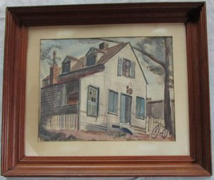 Signed McMULLAN, Original WATERCOLOR On Paper, Rustic HOUSE Subject, Appx 25' X 17.5' Size, Deep Wooden Frame