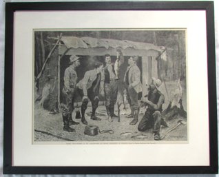 Vintage FREDERICK REMINGTON Print, 'an ODIOUS COMPARISON Of WEIGHTS,' Appx 26' X 21.5,' Black Frame