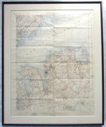 Vintage Dept Of The INTERIOR Map, 'NY - CT OYSTER BAY QUADRANGLE,' Appx 22.5' X 18.5,' Simple Frame