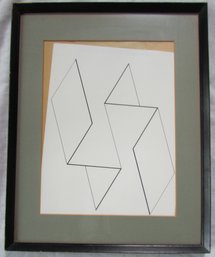 Original Monotone GEOMETRIC, White & Black MODERN Subject, Appx 17' X 13.5' Size, Simple Black Frame