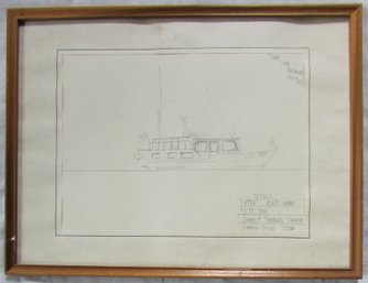 Signed PENCIL SKETCH On Paper, 'LUTRA' Sailing Vessel, Appx 17' X 13,' Framed