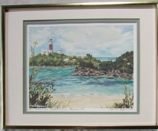 Signed ANITA SYMONDS, Original WATERCOLOR On Paper, 'st DAVID'S LIGHTHOUSE,' BERMUDA, Appx 14' X 11,' Framed