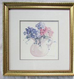 Vintage ROSALIND OESTERLE Print, Colorful FLOWERS In PITCHER, Appx 13' X 13,' Nicely Framed
