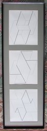 Original Monotone GEOMETRIC, White & Black MODERN Tryptic, Appx 40.5' X 13.5' Size, Simple Black Frame