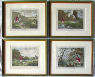 Lot Of 4! Vintage EDWARD D'ORME Prints, HUNT Scenes, Appx 11.5' X 9.5,' Green Accent Frames