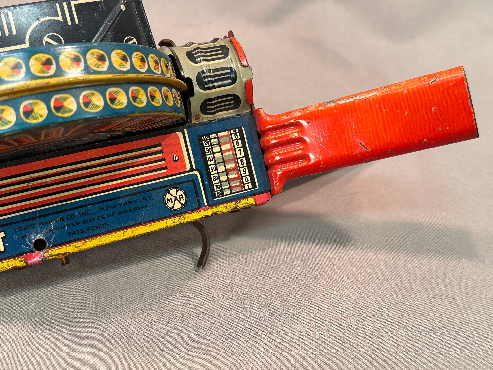 1940s Marx Wind-Up Tin Toy Anti-Aircraft Machine Gun #4006
