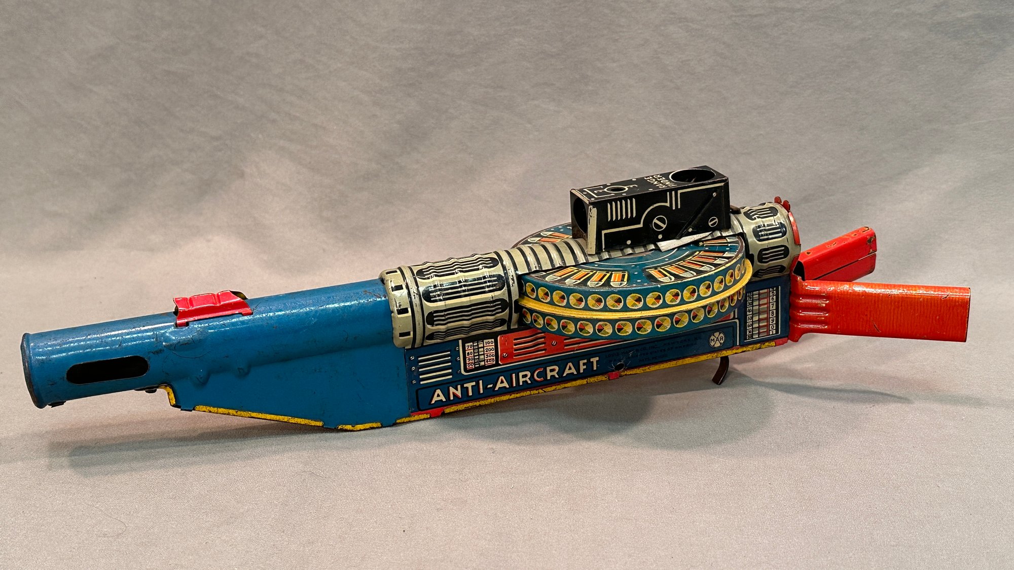 1940s Marx Wind-Up Tin Toy Anti-Aircraft Machine Gun #4006