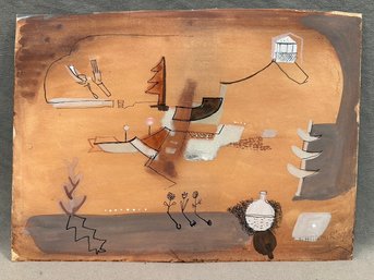 Fannie Hillsmith (American, 1911-2007) Mixed Media Abstract Work On Paper Dated 1937