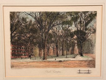 Ellen Oakford Hand Colored Etching Of Yale Campus
