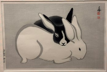 Imoto Tekiho (B. 1909) Ukiyo-e Woodblock Print 'Rabbits'