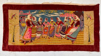 57' X 27' Vintage Embroidered Wall Tapestry