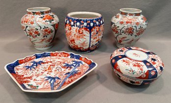 Lot Of 5 Antique Japanese Imari Porcelain Tablewares