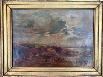 Antique English Oil On Canvas Countryside Painting