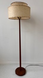 1960s Laurel Walnut Floor Lamp With Fiber Spun 2 Tiered Shade