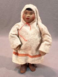 Early 20th Century Russian Wood And Cloth Samoyedic Doll
