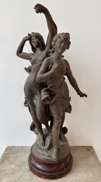 After Auguste Moreau (French) Nout And Jour Metal Sculpture 24.75'