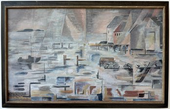 Elizabeth H. Frisch (CT/MA, 1910-1980) Stonington Harbor, Oil On Board