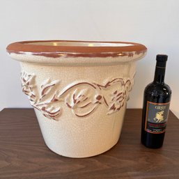 Vintage Ceramic Planter With White Craquelure Glaze