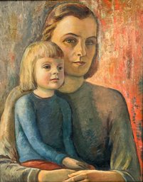 Attributed To Elizabeth H. Frisch (CT/MA, 1910-1980) Portrait Of Mother And Daughter, Oil On Board