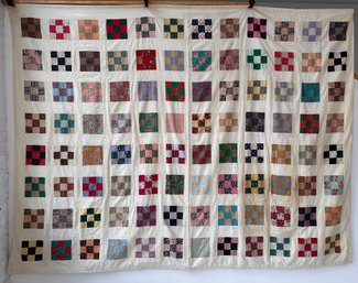 Vintage 9 Patch Quilt, Signed & Dated 1992, Queen Size (70' X 92')