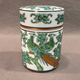 Vintage Gold Imari Porcelain Tea Canister With Peacocks